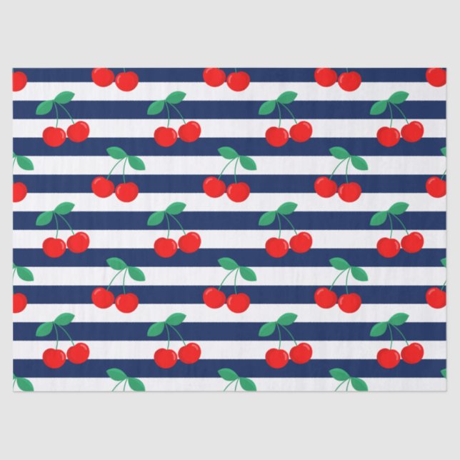 Cherry Stripe Pattern – Retro Fruit Gift & Decor Tissue Paper (Front)