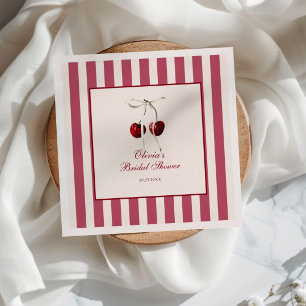Cherry Striped Bridal Shower Napkin