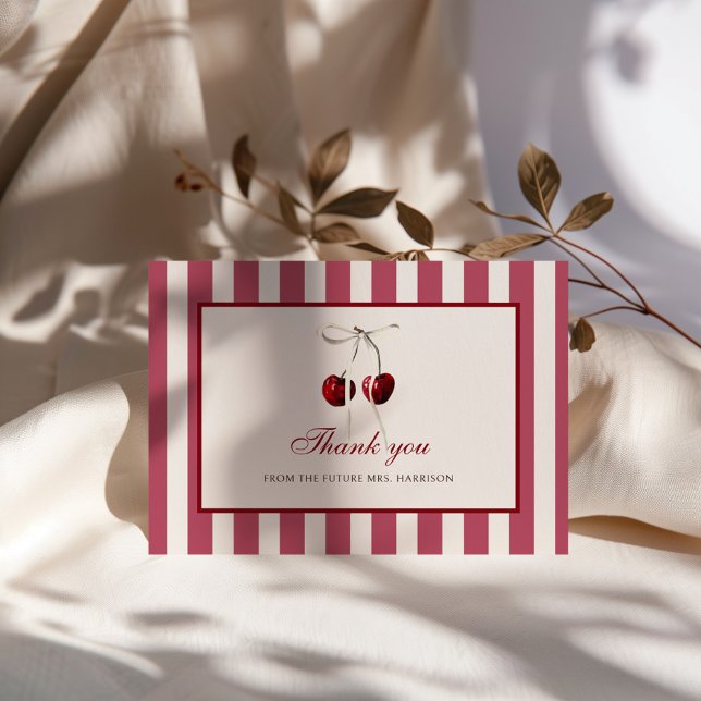 Cherry Stripes Bridal Shower Thank You Card (Creator Uploaded)