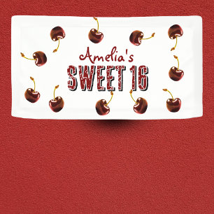 Cherry Sweet 16 Personalised Party Banner