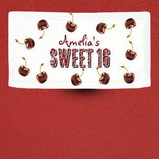 Cherry Sweet 16 Personalised Party Banner