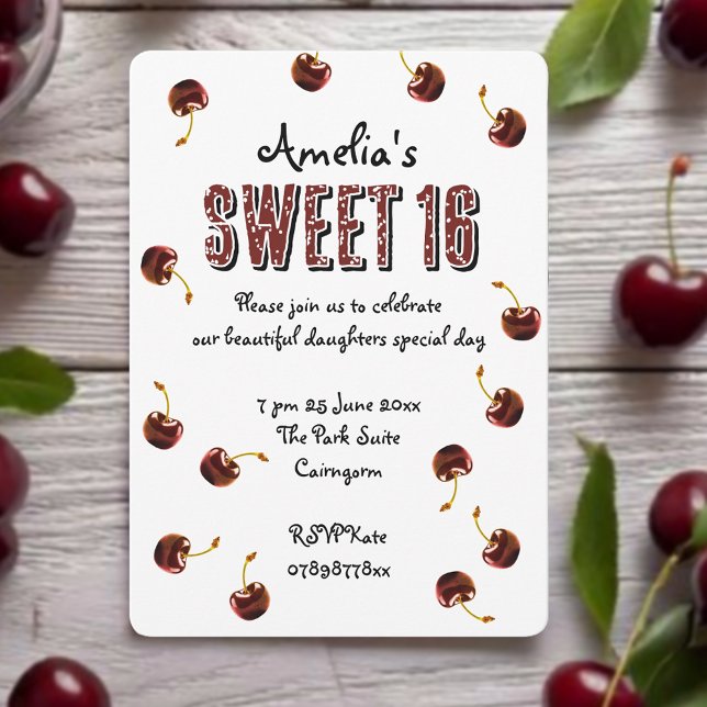 Cherry Sweet 16 Personalised Party Invitation (Be the cherry on top with these sweet 16 party invites🍒)