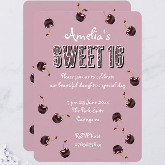 Cherry Sweet 16 Personalised Party Invitation