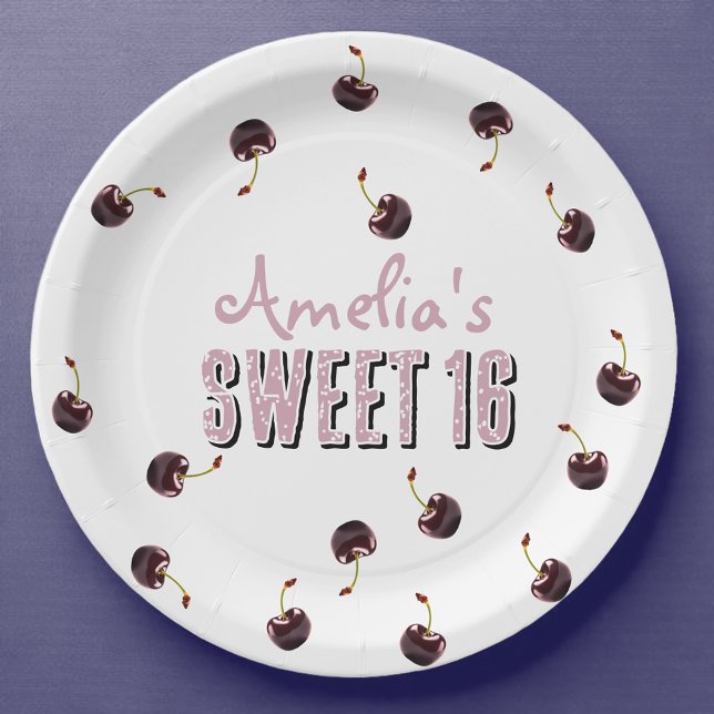 Cherry Sweet 16 Personalised Party Paper Plate (Creator Uploaded)