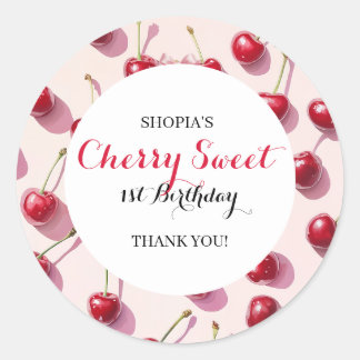 Cherry Sweet 1st Birthday Classic Round Sticker