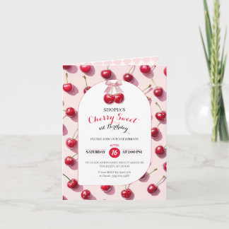 Cherry Sweet 1st Birthday Folded Invitation