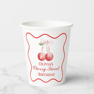 Cherry Sweet birthday Pink Bow Gingham Paper Cups