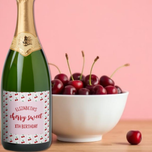 Cherry Sweet Birthday Sparkling Wine Label (Creator Uploaded)
