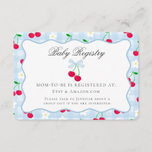 Cherry Sweet Blue Coquette Bow Baby Registry Card