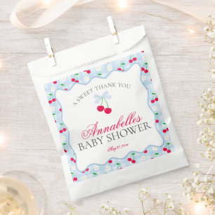 Cherry Sweet Blue Coquette Bow Baby Shower Dessert Favour Bags