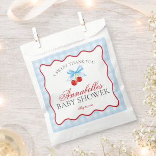 Cherry Sweet Blue Coquette Bow Baby Shower Dessert Favour Bags