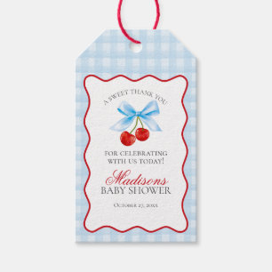 Cherry Sweet Blue Coquette Bow Baby Shower Favor Gift Tags