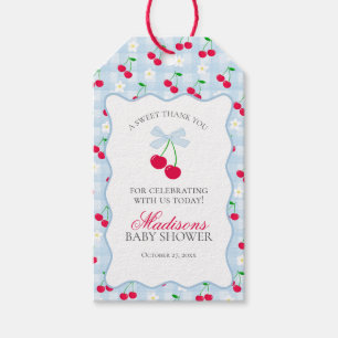Cherry Sweet Blue Coquette Bow Baby Shower Favour Gift Tags