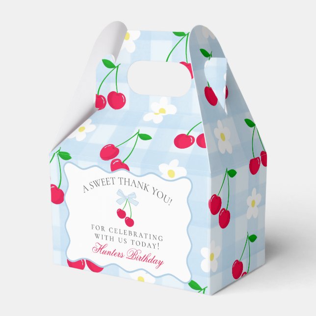 Cherry Sweet Blue Coquette Bow Birthday Favour Box (Front Side)