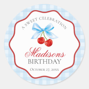 Cherry Sweet Blue Coquette Bow Birthday Seal