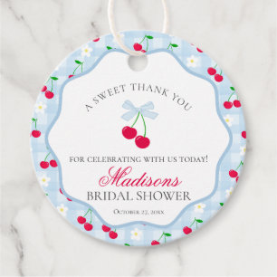 Cherry Sweet Blue Coquette Bow Bridal Shower Circl Favour Tags