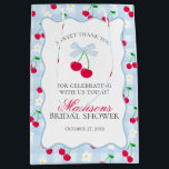 Cherry Sweet Blue Coquette Bow Bridal Shower Favou Medium Gift Bag<br><div class="desc">Someone Cherry sweet is tying the knot and you’re the cherry on top of their sweet celebration. Add a nostalgic touch to your bridal shower with this Blue Gingham Cherry Party Decor featuring vibrant red cherries tied with a coquette bow and a pastel blue gingham pattern, all within a red...</div>