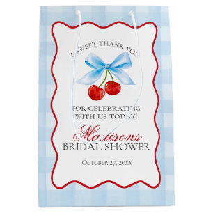 Cherry Sweet Blue Coquette Bow Bridal Shower Favou Medium Gift Bag