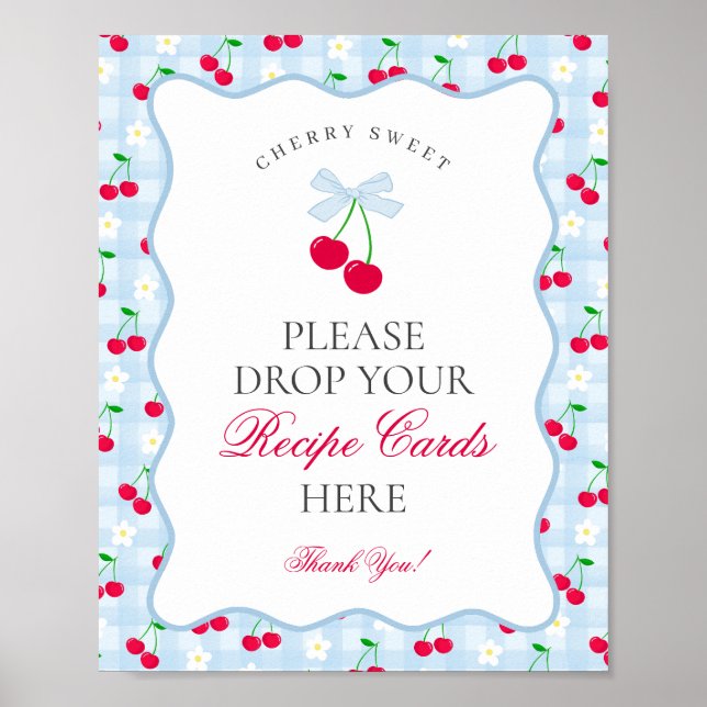 Cherry Sweet Blue Coquette Bow Share a Recipe Sign (Front)