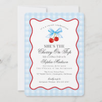 Cherry Sweet Blue Coquette Gingham Bridal Shower