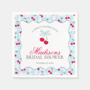 Cherry Sweet Blue Coquette Gingham Bridal Shower Napkin