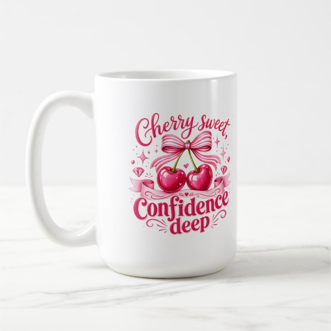 Cherry Sweet Confidence Deep Pink Coquette Quote Coffee Mug (Left)