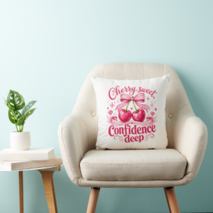 Cherry Sweet Confidence Deep Pink Coquette Quote Cushion