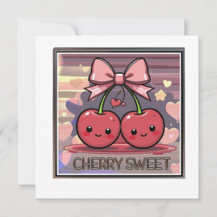 Cherry Sweet Cute Cherries Pink Coquette Bow Invitation