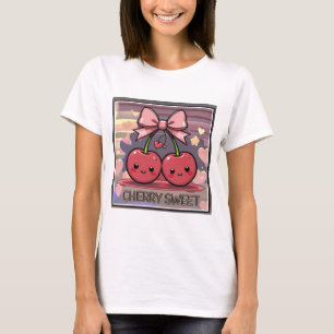 Cherry Sweet Cute Cherries Pink Coquette Bow T-Shirt