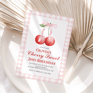 Cherry Sweet Pink Bow preppy birthday Invitation