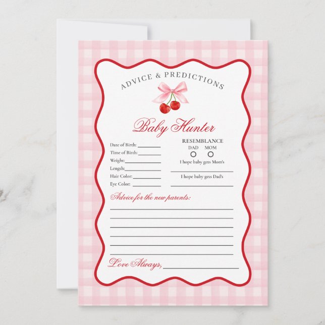 Cherry Sweet Pink Coquette Advice for Baby Card (Front)