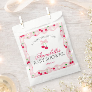 Cherry Sweet Pink Coquette Bow Baby Shower Dessert Favour Bags