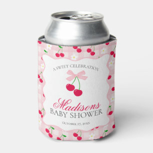 Cherry Sweet Pink Coquette Bow Baby Shower Favour Can Cooler