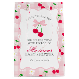 Cherry Sweet Pink Coquette Bow Baby Shower Favours Medium Gift Bag