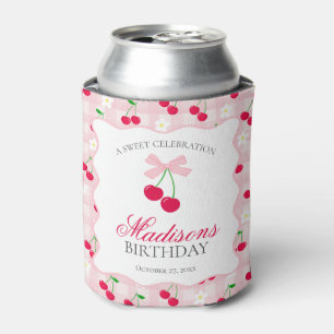 Cherry Sweet Pink Coquette Bow Birthday Favour Can Cooler