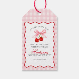 Cherry Sweet Pink Coquette Bow Birthday Favour Gift Tags