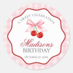 Cherry Sweet Pink Coquette Bow Birthday Seal