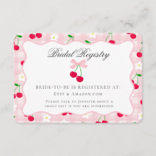 Cherry Sweet Pink Coquette Bow Bridal Registry Enclosure Card