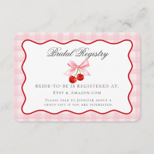 Cherry Sweet Pink Coquette Bow Bridal Registry Enclosure Card