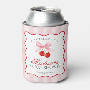 Cherry Sweet Pink Coquette Bow Bridal Shower Favor Can Cooler
