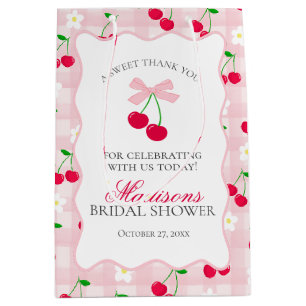 Cherry Sweet Pink Coquette Bow Bridal Shower Favor Medium Gift Bag
