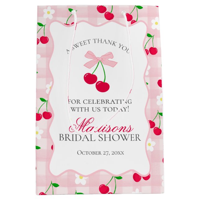 Cherry Sweet Pink Coquette Bow Bridal Shower Favou Medium Gift Bag (Front)