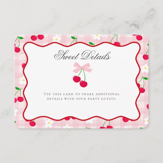 Cherry Sweet Pink Coquette Bow Details Insert Card (Front)
