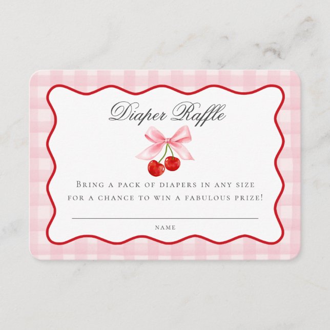 Cherry Sweet Pink Coquette Bow Diaper Raffle Card (Front)