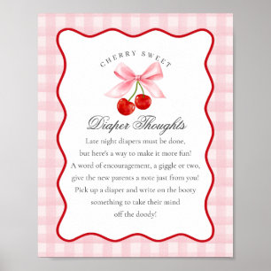Cherry Sweet Pink Coquette Bow Diaper Thoughts Poster