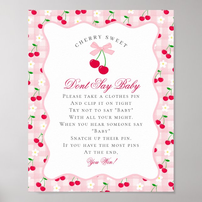 Cherry Sweet Pink Coquette Bow Dont Say Baby Sign (Front)