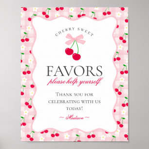 Cherry Sweet Pink Coquette Bow Gingham Favours Sig Poster