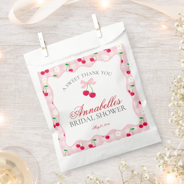 Cherry Sweet Pink Coquette Bridal Shower Dessert Favour Bags (Clipped)