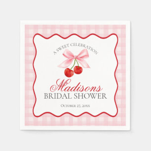 Cherry Sweet Pink Coquette Gingham Bridal Shower Napkin