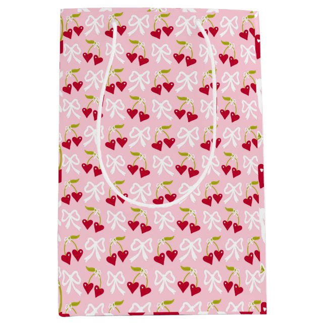 Cherry Sweet Preppy Pink and Red Teen Kids Girl Medium Gift Bag (Front)